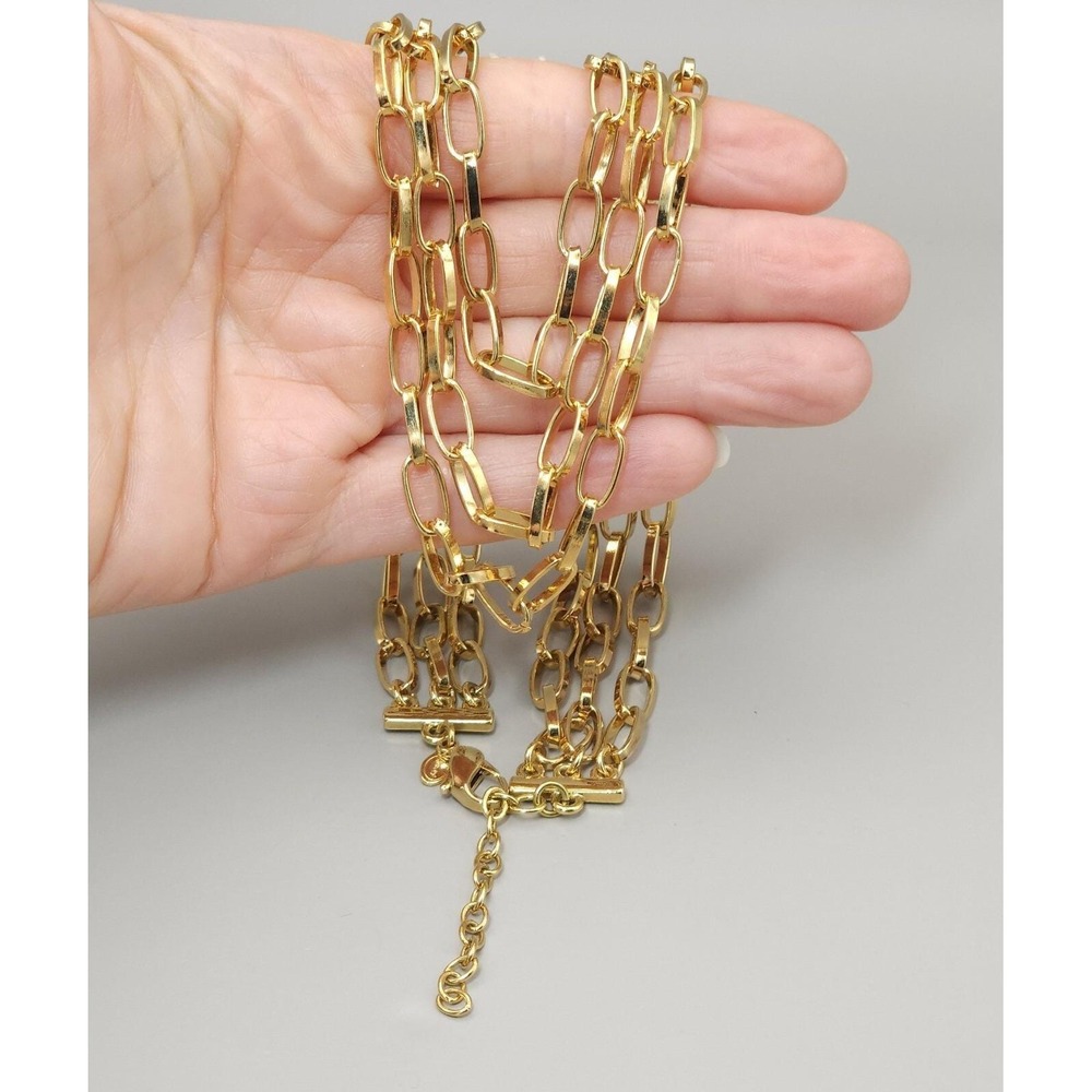 Vintage Monet Gold Tone Triple multi Chain Oval Link Necklace 16"-18" Adjustable - Picture 7 of 8